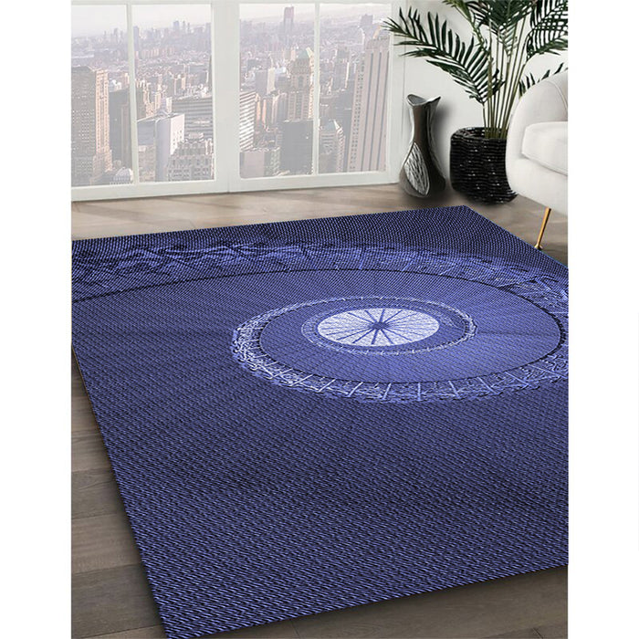 Patterned Royal Blue Rug in Family Room, pat3428blu