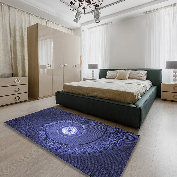 Patterned Royal Blue Rug in a Bedroom, pat3428blu
