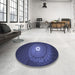 Round Patterned Royal Blue Rug in a Office, pat3428blu