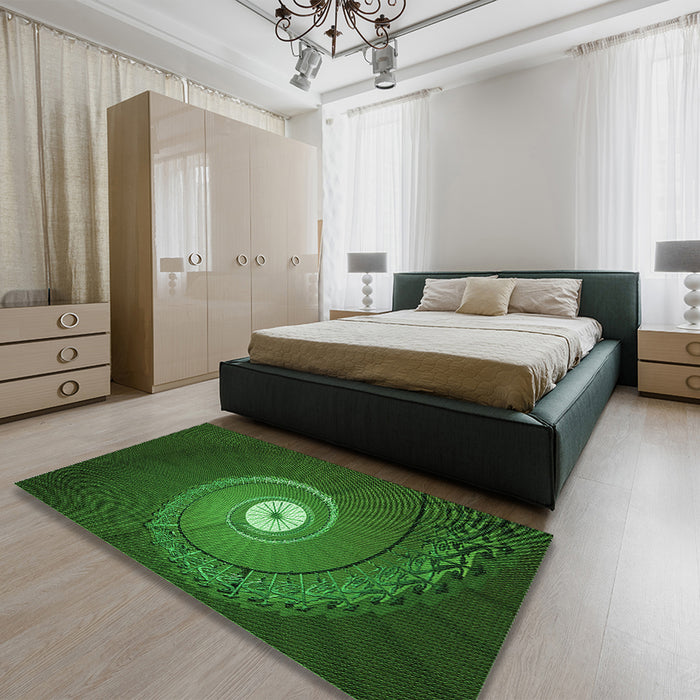Patterned Deep Emerald Green Rug in a Bedroom, pat3428grn