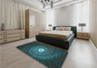 Patterned Dark Cyan Green Rug in a Bedroom, pat3428lblu