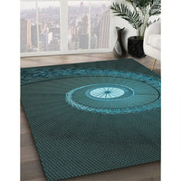 Patterned Dark Cyan Green Rug, pat3428lblu