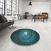 Round Patterned Dark Cyan Green Rug in a Office, pat3428lblu
