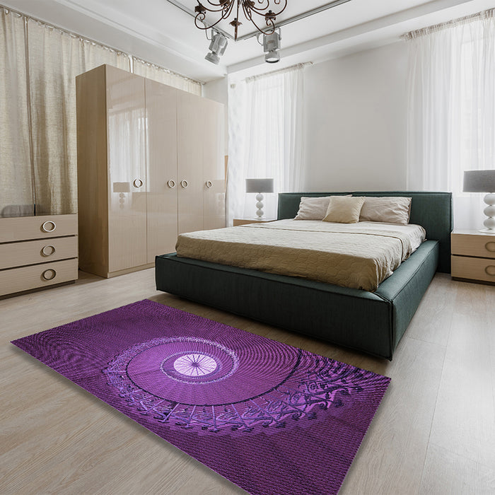 Round Machine Washable Transitional Dark Orchid Purple Rug in a Office, wshpat3428pur