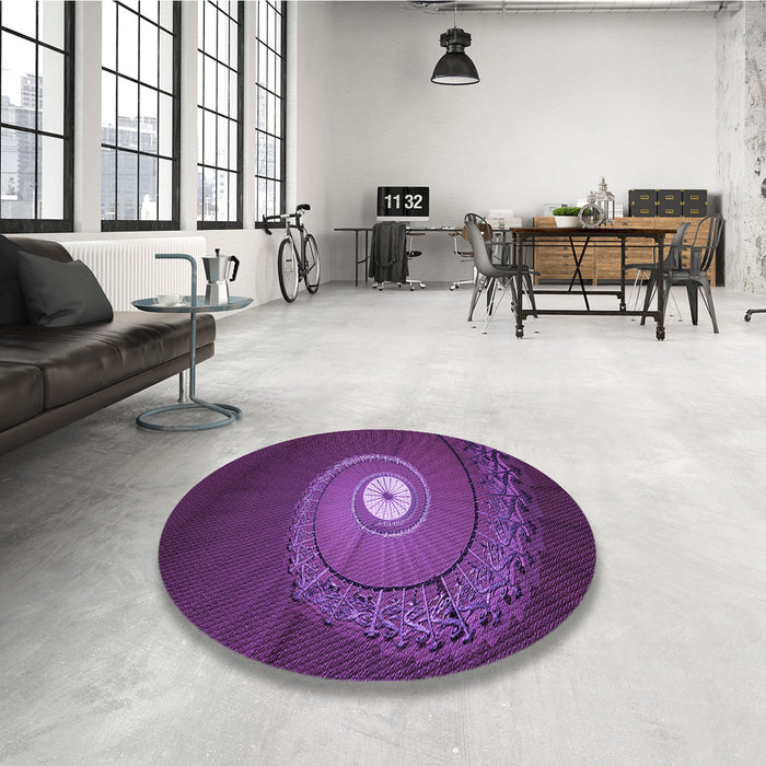 Round Patterned Dark Orchid Purple Rug in a Office, pat3428pur