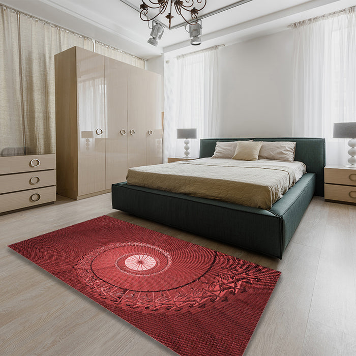 Round Machine Washable Transitional Cranberry Red Rug in a Office, wshpat3428rd