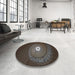 Round Machine Washable Transitional Black Brown Rug in a Office, wshpat3428