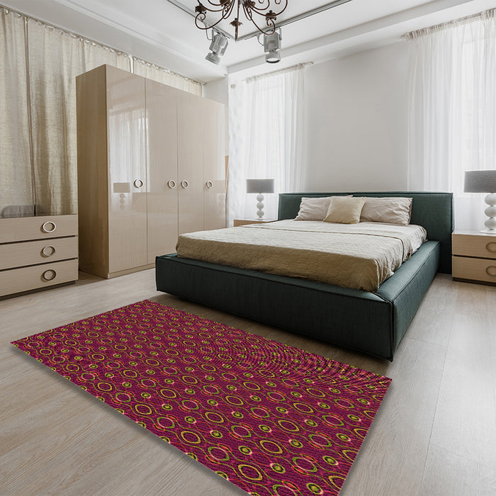 Round Machine Washable Transitional Chestnut Red Rug in a Office, wshpat343org