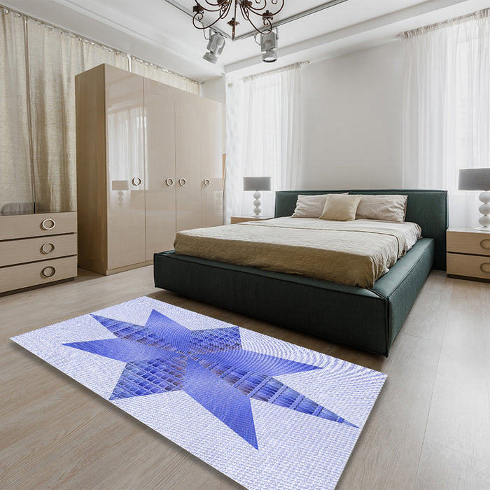 Patterned Blue Rug in a Bedroom, pat3431blu