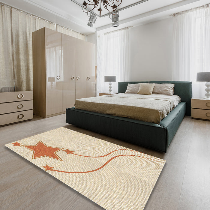 Patterned Moccasin Beige Rug in a Bedroom, pat3432brn