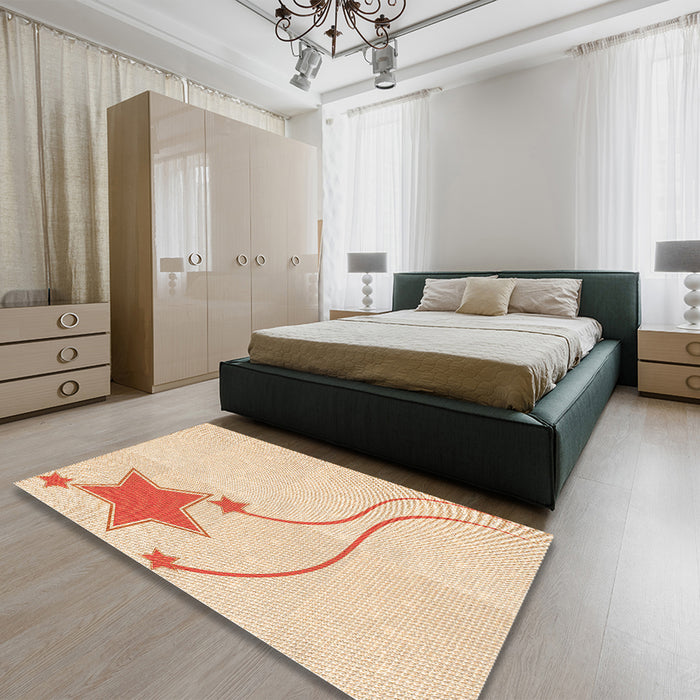 Round Machine Washable Transitional Moccasin Beige Rug in a Office, wshpat3432org