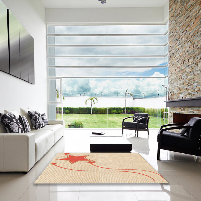 Square Patterned Moccasin Beige Rug in a Living Room, pat3432org