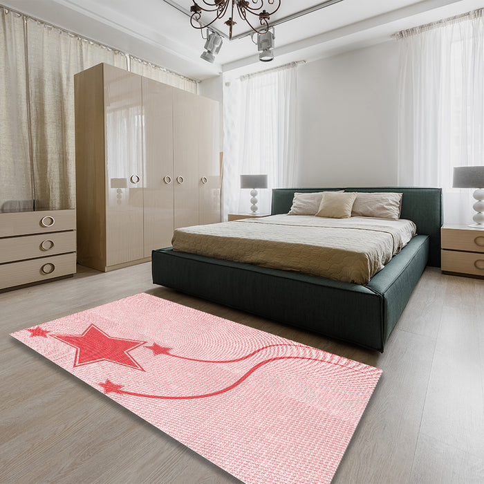 Patterned Pastel Red Pink Rug in a Bedroom, pat3432rd