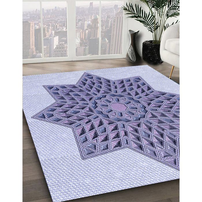 Patterned Periwinkle Purple Rug in Family Room, pat3434blu