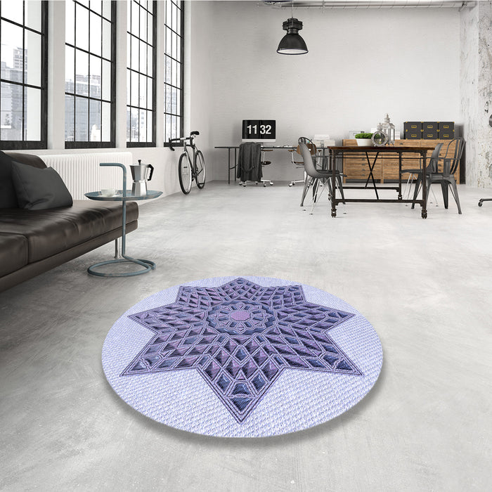 Round Patterned Periwinkle Purple Rug in a Office, pat3434blu