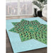 Patterned Light Aquamarine Green Rug in Family Room, pat3434lblu