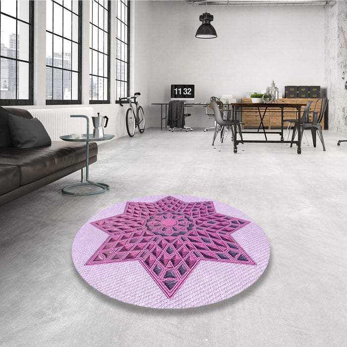 Round Patterned Orchid Purple Rug in a Office, pat3434pur