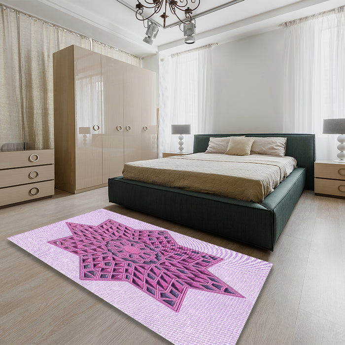 Patterned Orchid Purple Rug in a Bedroom, pat3434pur