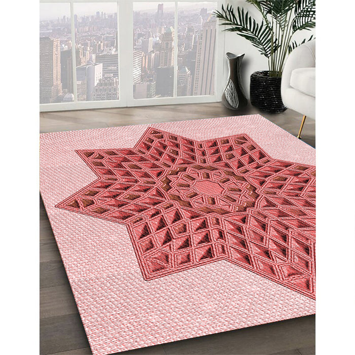 Patterned Red Rug in Family Room, pat3434rd