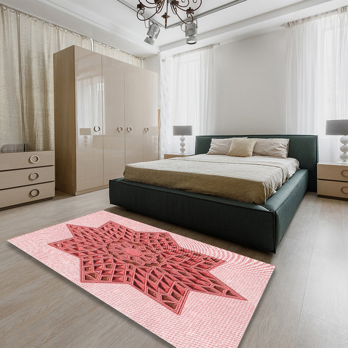 Patterned Red Rug in a Bedroom, pat3434rd