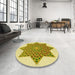 Round Patterned Dark Golden Brown Rug in a Office, pat3434yw