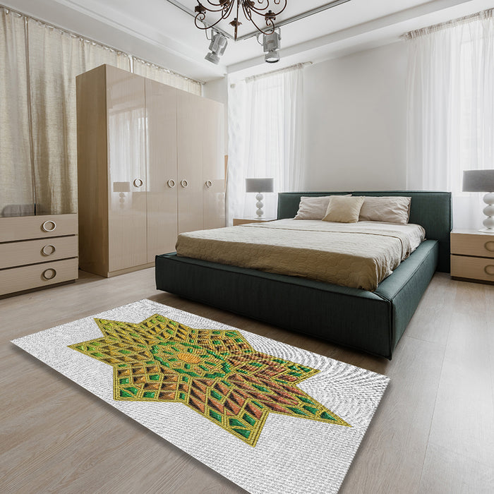 Patterned Brown Novelty Rug in a Bedroom, pat3434