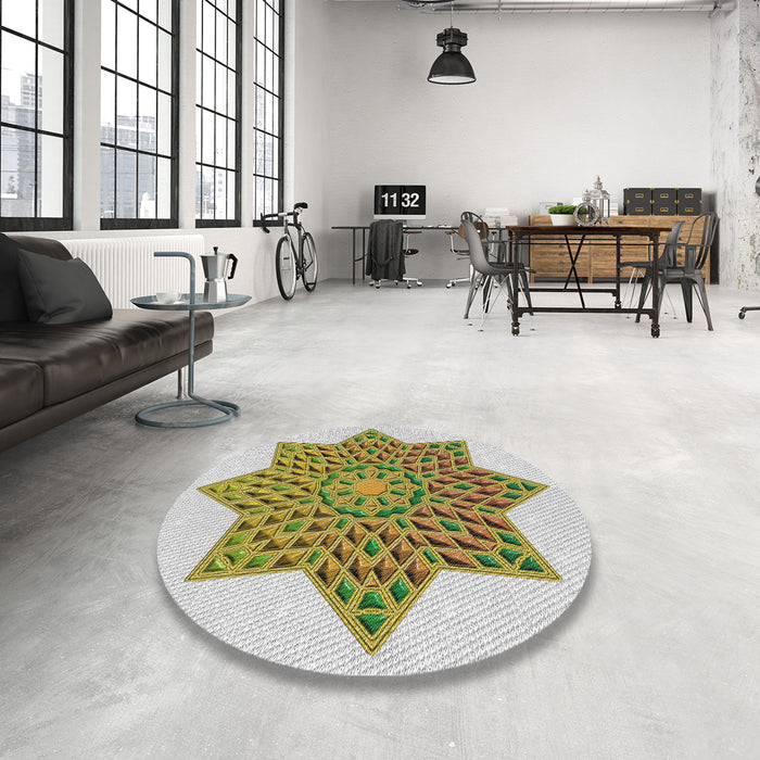 Round Patterned Brown Novelty Rug in a Office, pat3434