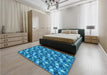 Patterned Bright Turquoise Blue Rug in a Bedroom, pat3435lblu