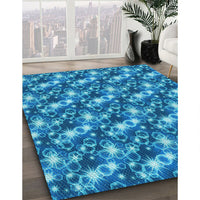 Patterned Bright Turquoise Blue Rug, pat3435lblu