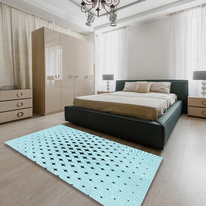 Patterned Electric Blue Rug in a Bedroom, pat3436lblu