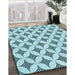 Patterned Deep-Sea Green Rug in Family Room, pat3437lblu