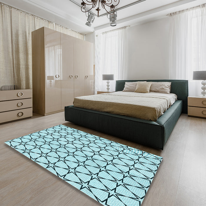 Round Machine Washable Transitional Deep-Sea Green Rug in a Office, wshpat3439lblu