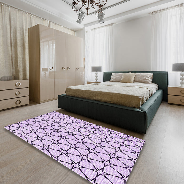 Round Machine Washable Transitional Purple Flower Purple Rug in a Office, wshpat3439pur