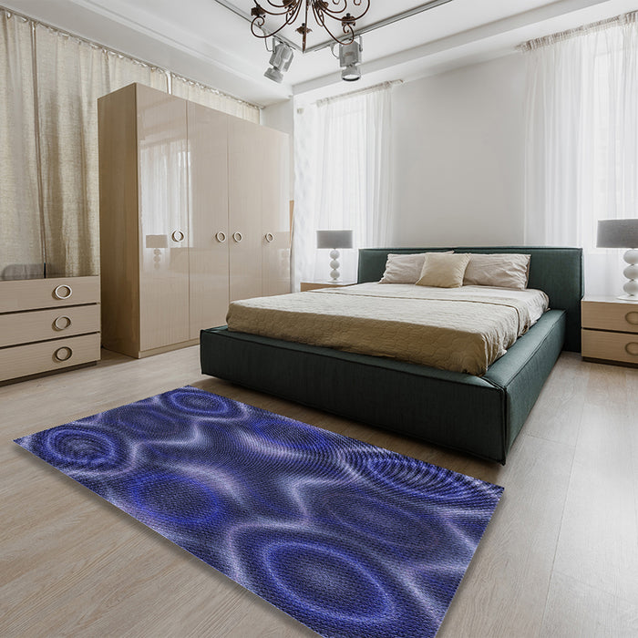 Patterned Denim Dark Blue Rug in a Bedroom, pat344blu