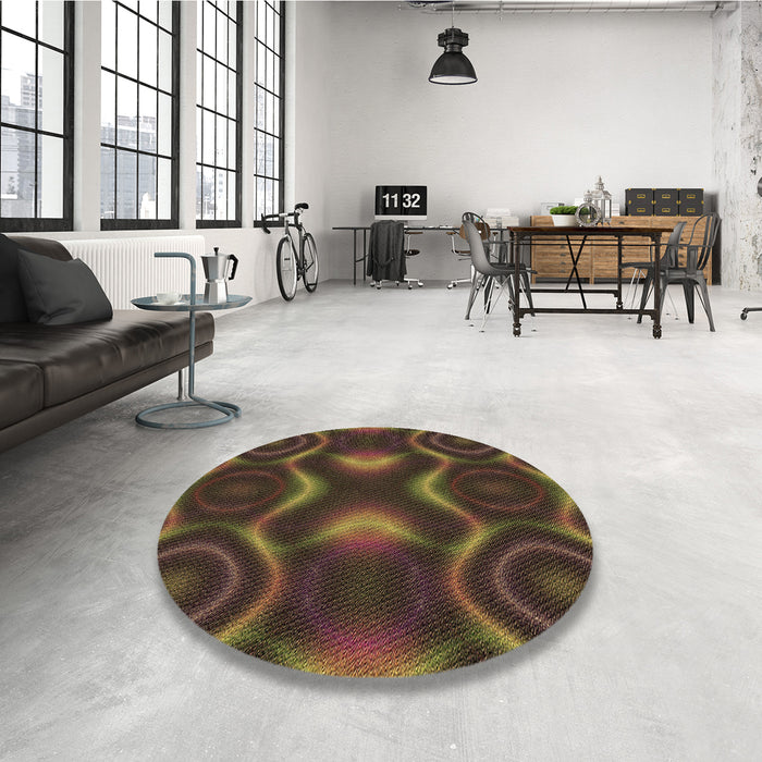 Round Patterned Oak Brown Rug in a Office, pat344brn