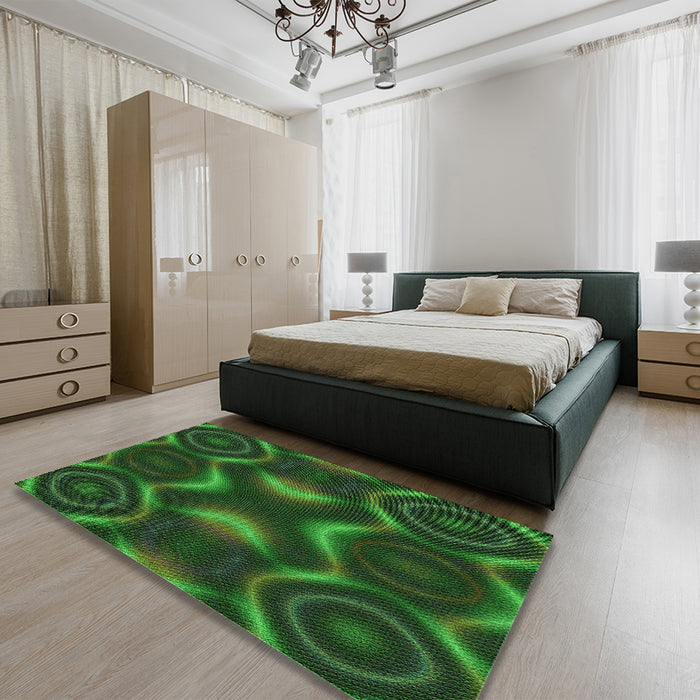 Patterned Dark Forest Green Rug in a Bedroom, pat344grn