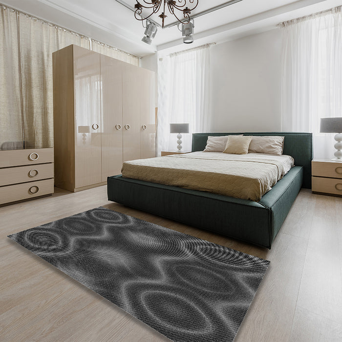 Patterned Charcoal Black Rug in a Bedroom, pat344gry