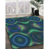 Patterned Dark Cyan Green Rug, pat344lblu