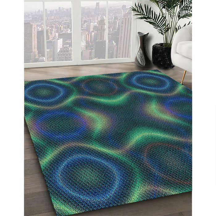 Patterned Dark Cyan Green Rug in Family Room, pat344lblu