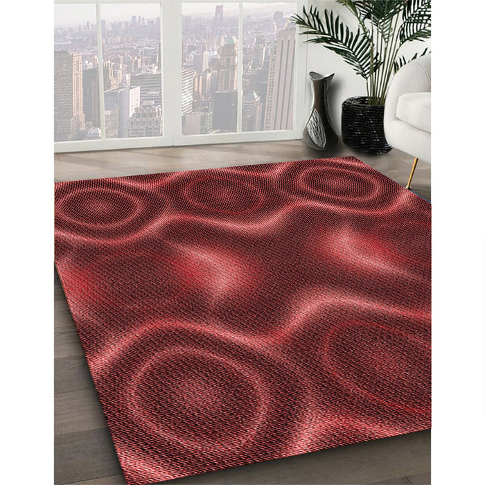 Patterned Crimson Red Rug in Family Room, pat344rd