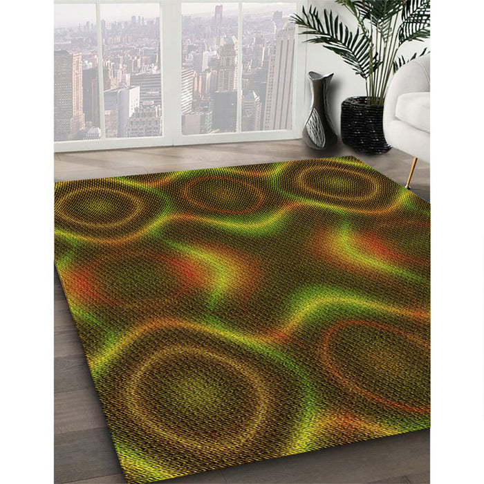 Patterned Dark Yellow Green Rug in Family Room, pat344yw