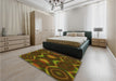 Patterned Dark Yellow Green Rug in a Bedroom, pat344yw