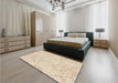 Patterned Moccasin Beige Rug in a Bedroom, pat3440brn