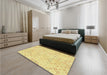 Patterned Yellow Rug in a Bedroom, pat3440yw