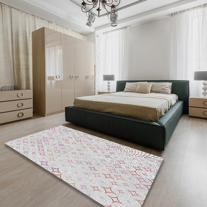 Patterned Off-White Novelty Rug in a Bedroom, pat3440