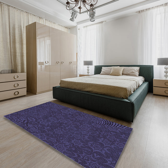 Patterned Deep Periwinkle Purple Rug in a Bedroom, pat3441blu