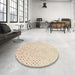 Round Patterned Moccasin Beige Rug in a Office, pat3442brn