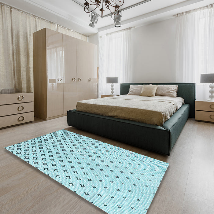 Patterned Electric Blue Rug in a Bedroom, pat3443lblu