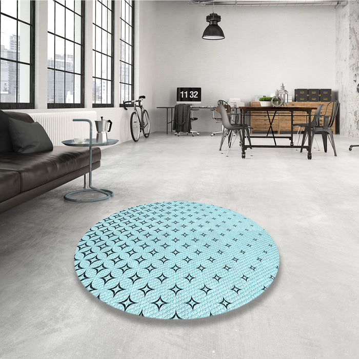 Round Patterned Electric Blue Rug in a Office, pat3443lblu