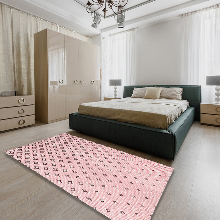 Round Machine Washable Transitional Pink Rug in a Office, wshpat3443rd